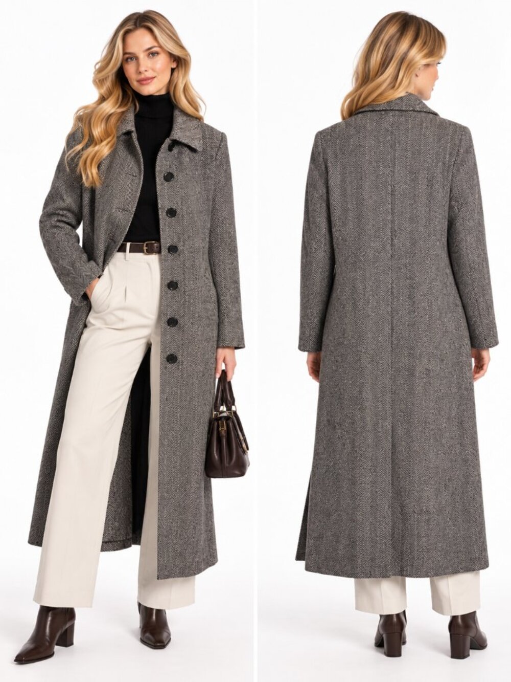 Mackintosh New England Vintage Wool Herringbone Long Coat Gray XS USA  Great